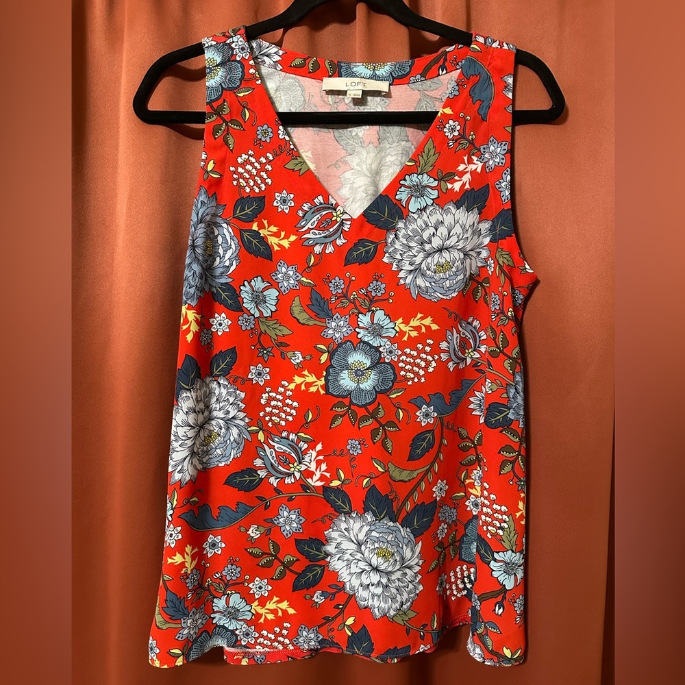 LOFT Red Floral Sleeveless Blouse Women’s S